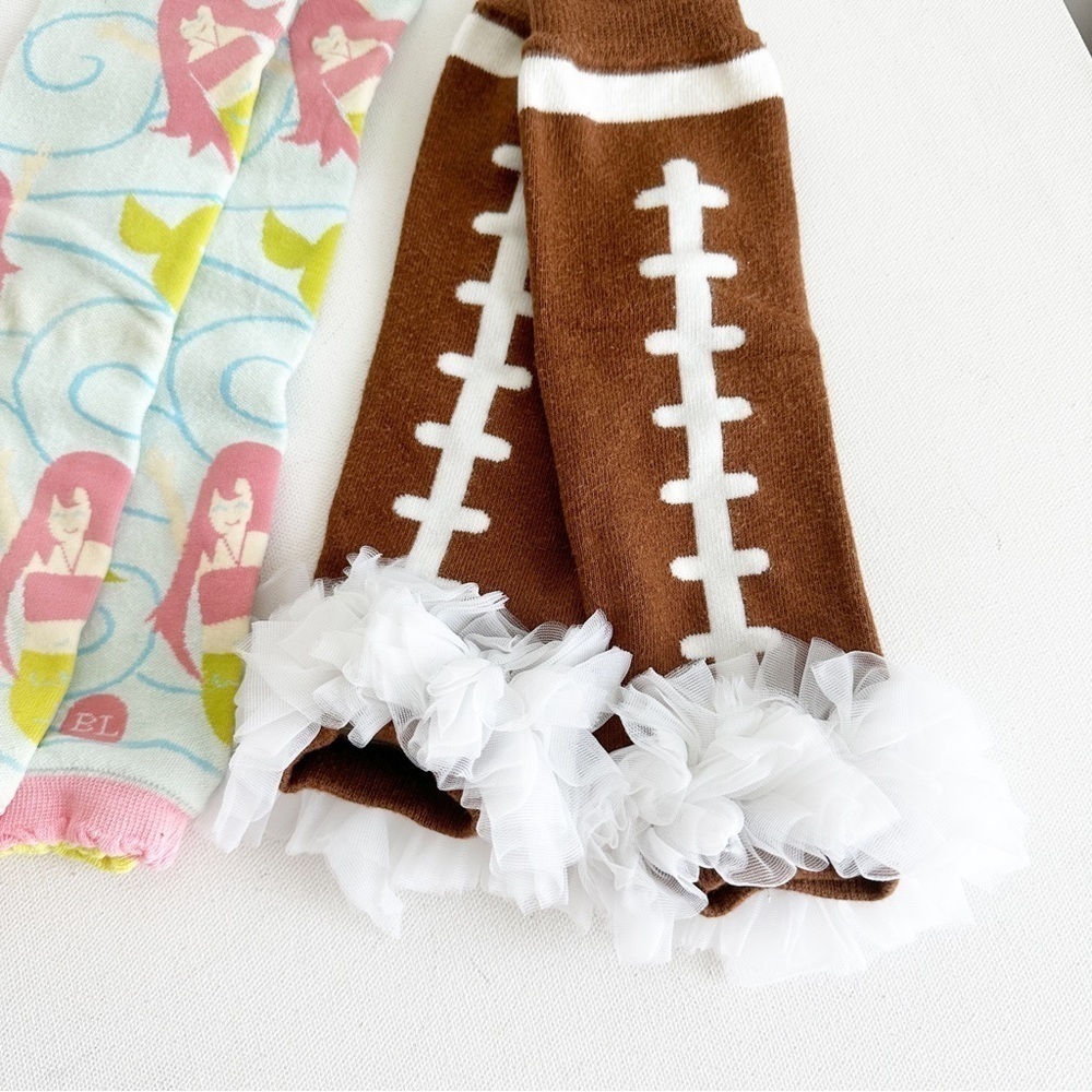Baby Leggings Leg Warmers Girl Infant Pink Football Mermaid Ruffles lot of 5 - Picture 7 of 9